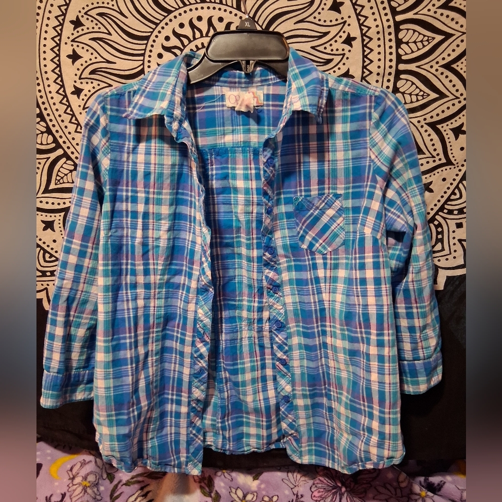 OP Blue Plaid Women's Button Down Shirt